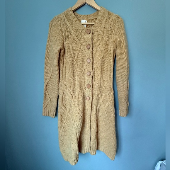 Anthropologie Far Away From Close Cable Knit Wool Sweater Cardigan Duster Small - Picture 1 of 7